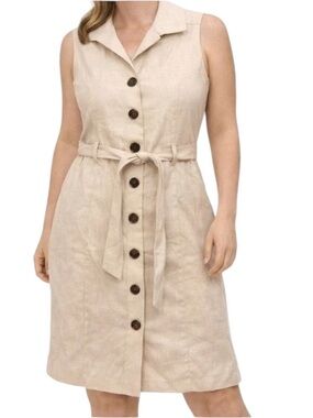 Brooks Brothers linen button down tie waist dress size 8 excellent condition